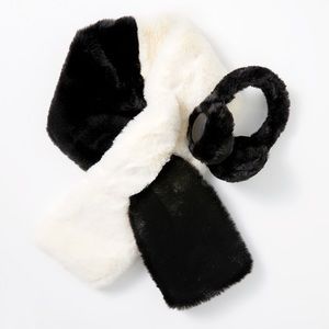 🆕 APPARIS Faux Fur Stole Wrap Scarf & Faux Fur Earmuffs Black White